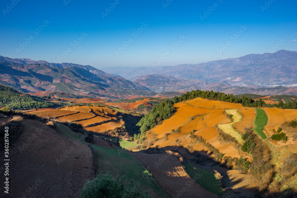 Fototapeta premium Dongchuan Redlands red soil earth fields Yunnan Chin