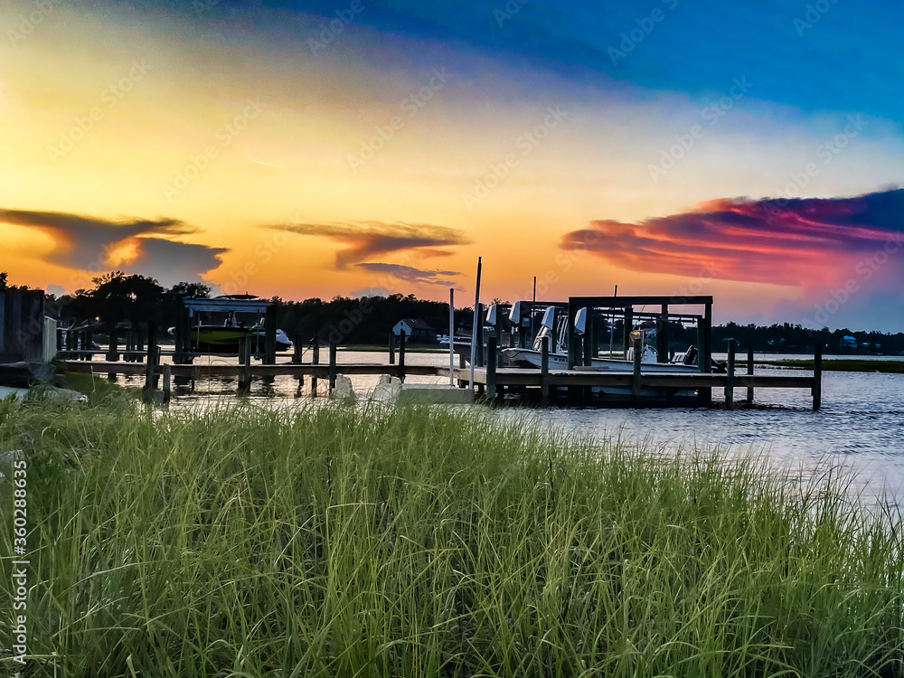 sunset boat dock