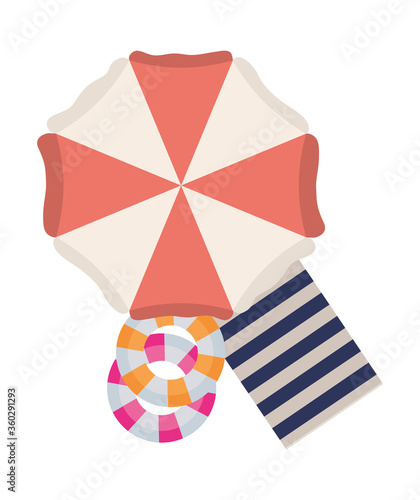 striped umbrella towel and floats design, Summer vacation tropical relaxation outdoor nature tourism relax lifestyle and paradise theme Vector illustration