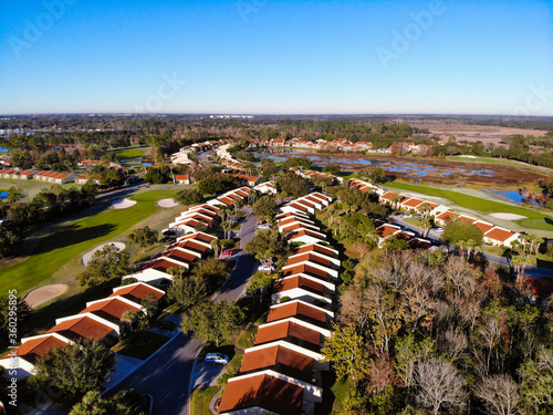 Aerial view of a golf course in Florida during winter