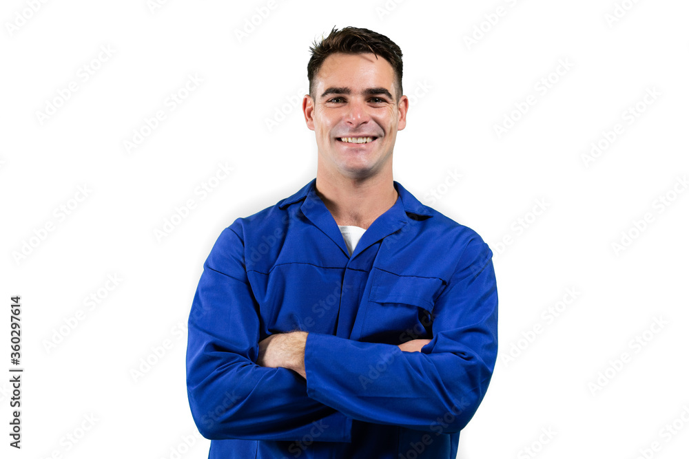 Portrait of a Caucasian male engineer standing on white background Portrait of a Caucasian male engineer standing on white background