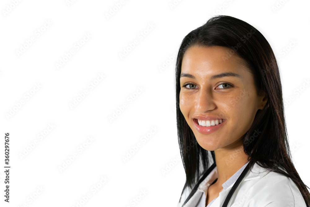 Mixed race female male doctor on white background Mixed race female male doctor on white background