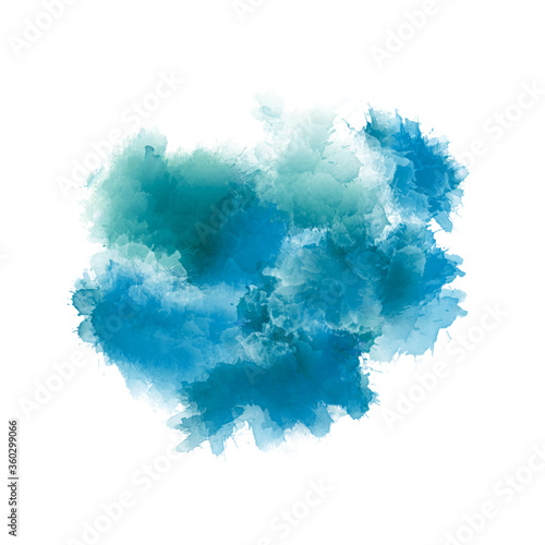 Artistic drawing cyan and blue tones. Multicolored paint smears isolated on white background. Abstract watercolor pattern. Contemporary creation