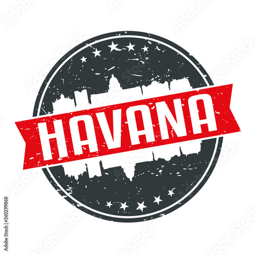 Havana Cuba Round Travel Stamp Icon Skyline City Design.