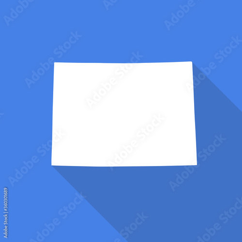 Colorado white map  flat simple style with long shadow on blue background. State border. Vector Illustration