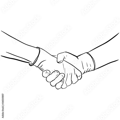 Outline sketch of gloved handshake. Vector illustration