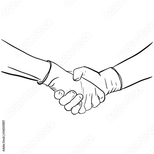Outline sketch of gloved handshake. Vector illustration