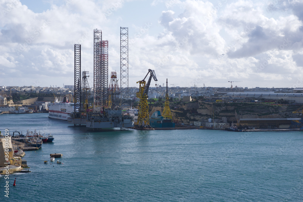 VALLETTA, MALTA - DEC 31st, 2019: Port of Valletta - the harbour in the capital city of Malta