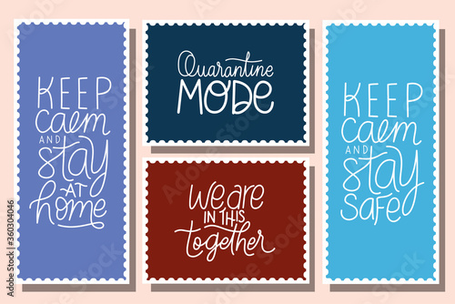lettering frames set design of Happiness positivity and covid 19 virus theme Vector illustration