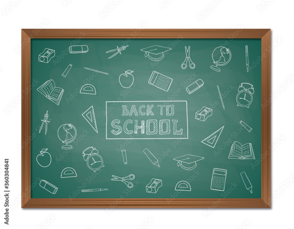 Fototapeta premium Back to school background with chalkboard and doodles
