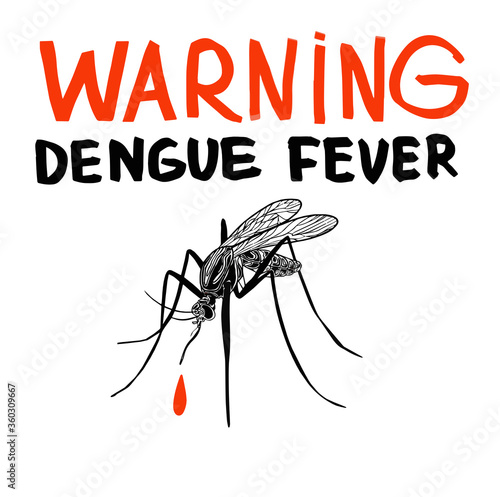 Warning dengue fever sign with mosquitos. Dangerous mosquito. Drinking blood in circle focus vector design. Ideal for informational and institutional related sanitation and care.