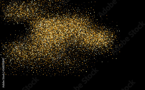 Golden Sequin Shiny Black Background. Vector Glow 