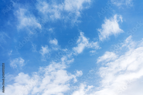 .White cumulus clouds against the background against blue on a blue background.