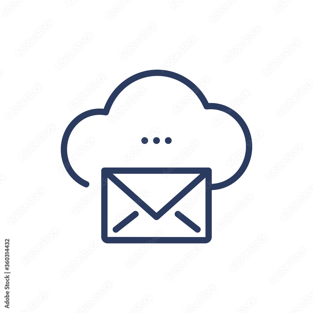 Cloud mail server thin line icon. Envelope, letter, download button isolated outline sign. Message, communication, computing concept. Vector illustration symbol element for web design and apps Cloud mail server thin line icon. Envelope, letter, download button isolated outline sign. Message, communication, computing concept. Vector illustration symbol element for web design and apps