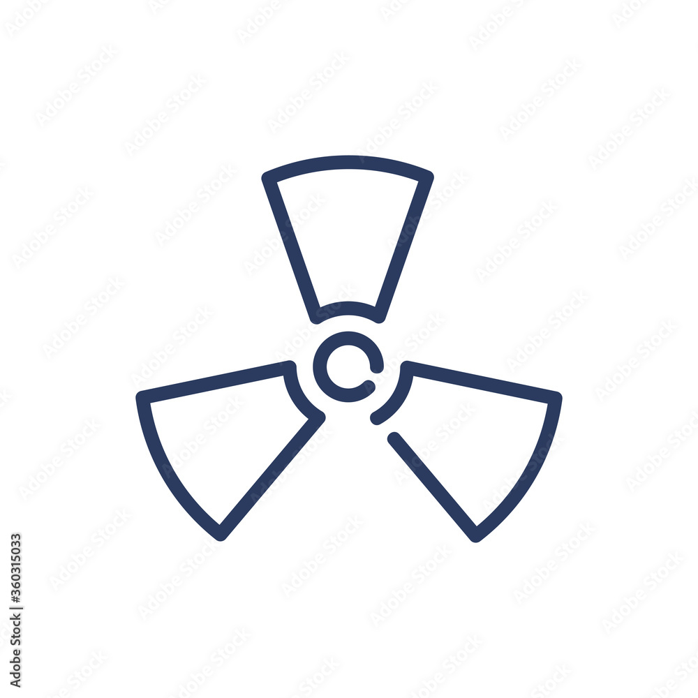Ionizing radiation thin line icon. Caution, warning, label isolated outline sign. Chemistry and science concept. Vector illustration symbol element for web design and apps Ionizing radiation thin line icon. Caution, warning, label isolated outline sign. Chemistry and science concept. Vector illustration symbol element for web design and apps