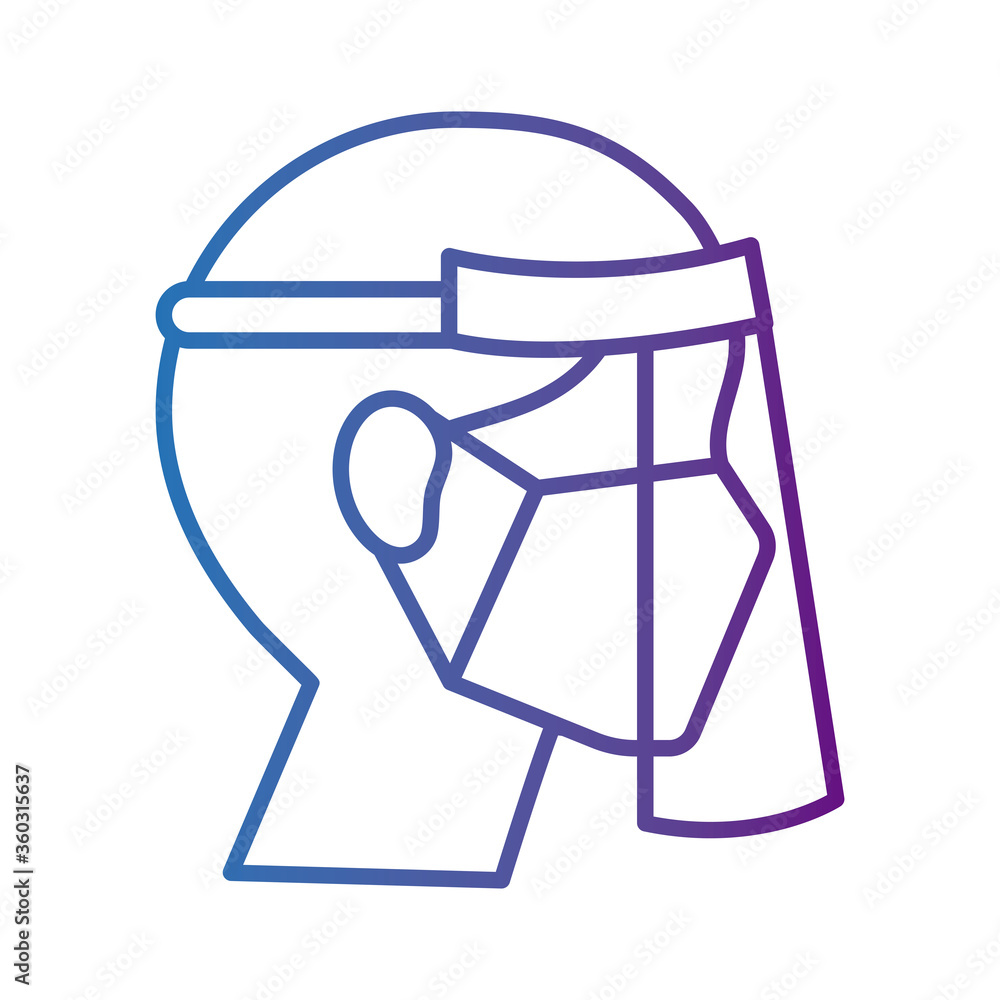 man wearign medical mask and shield accessory line style icon