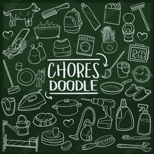 Chores Home Traditional Doodle Icons Sketch Hand Made Design Vector Chalkboard