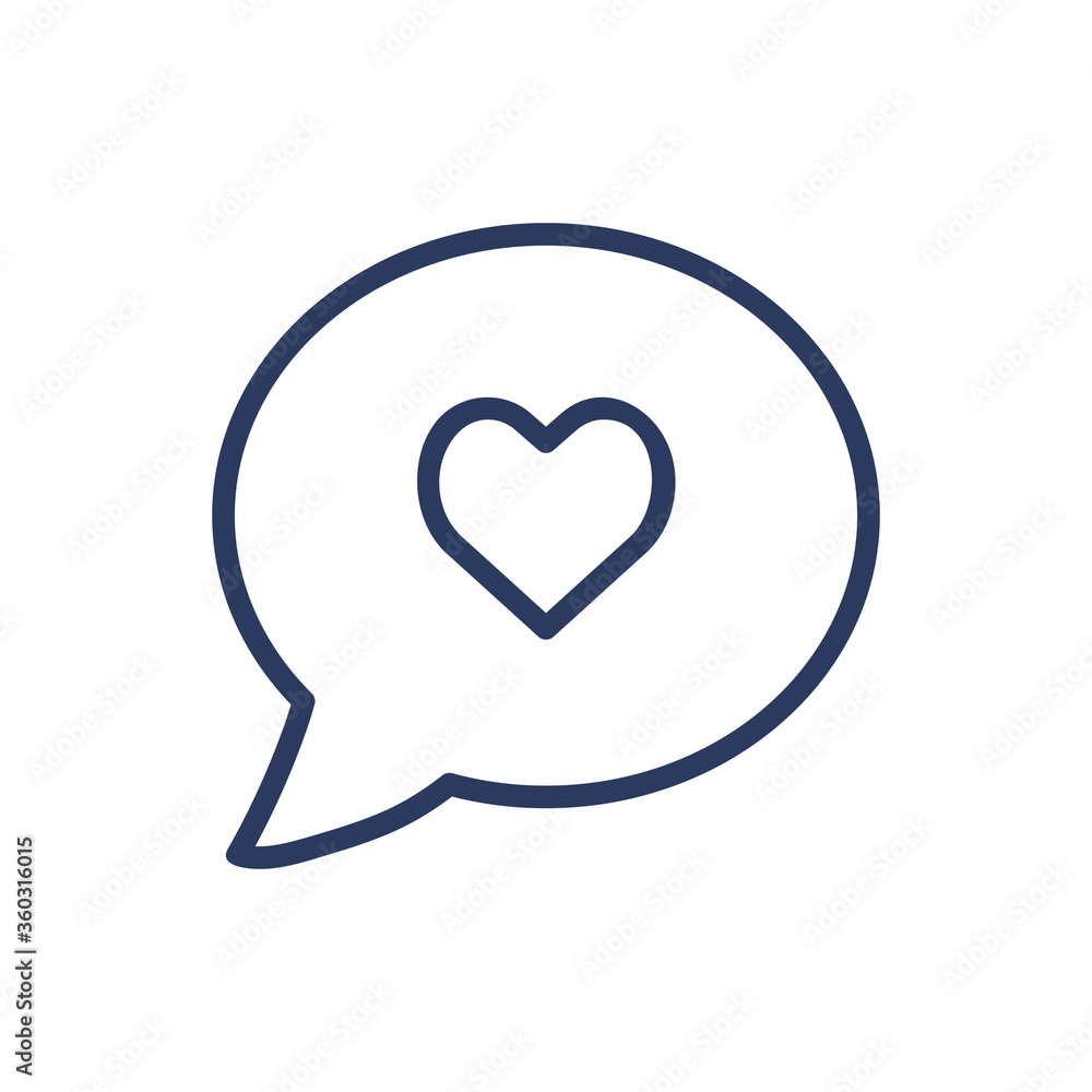 Like notification on smartphone thin line icon. Heart in speech bubble isolated outline sign. Communication, internet, social media concept. Vector illustration symbol element for web design and apps
