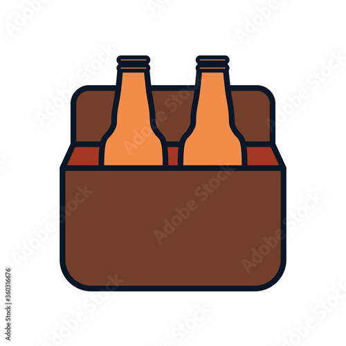 box with beer bottles icon, line fill style