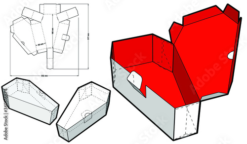 Coffin Box Self Asembly (with out needing a glue) and Die-cut Pattern. The .eps file is full scale and fully functional. Prepared for real cardboard production.