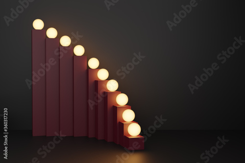lights on the stairs, empty background, 3d rendering.
