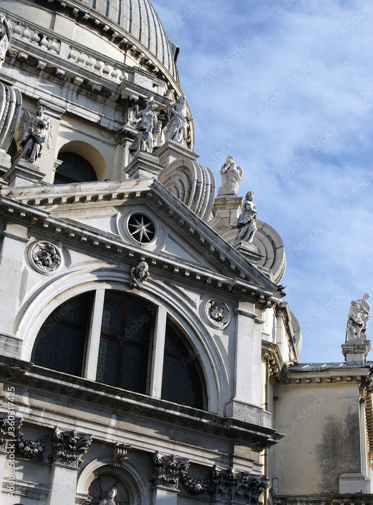 A close up of the church of Santa Maria della Salute in Venice