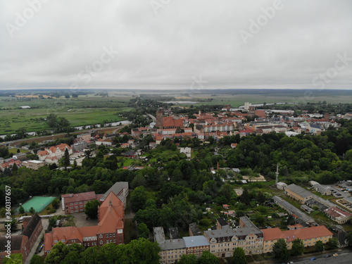 Aerial view of hanseatic league Anklam a town in the Western Pomerania region of Mecklenburg-Vorpommern, Germany. It is situated on the banks of the Peene river. photo