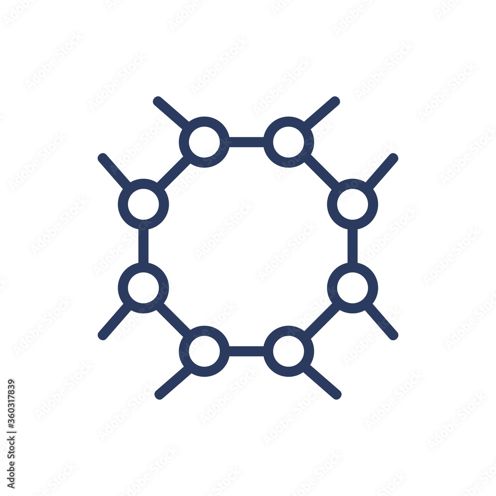 Molecule chain thin line icon. Formula, process, connection isolated outline sign. Chemistry and science concept. Vector illustration symbol element for web design and apps