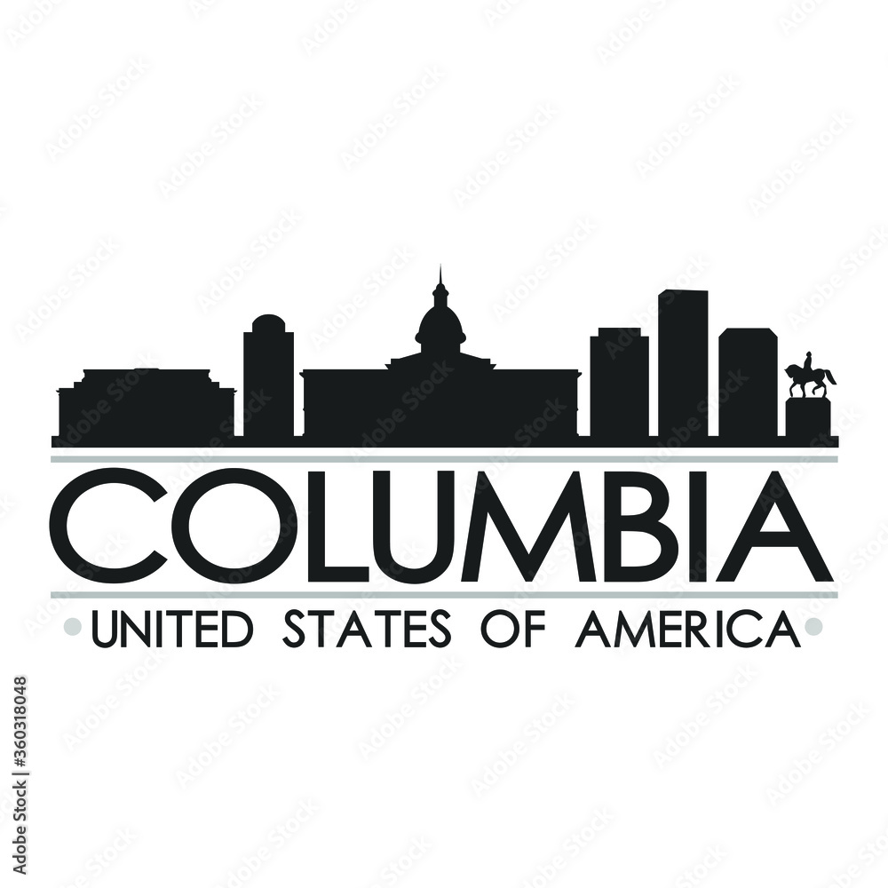 Columbia USA Skyline Silhouette Design City Vector Art Famous Buildings Columbia USA Skyline Silhouette Design City Vector Art Famous Buildings