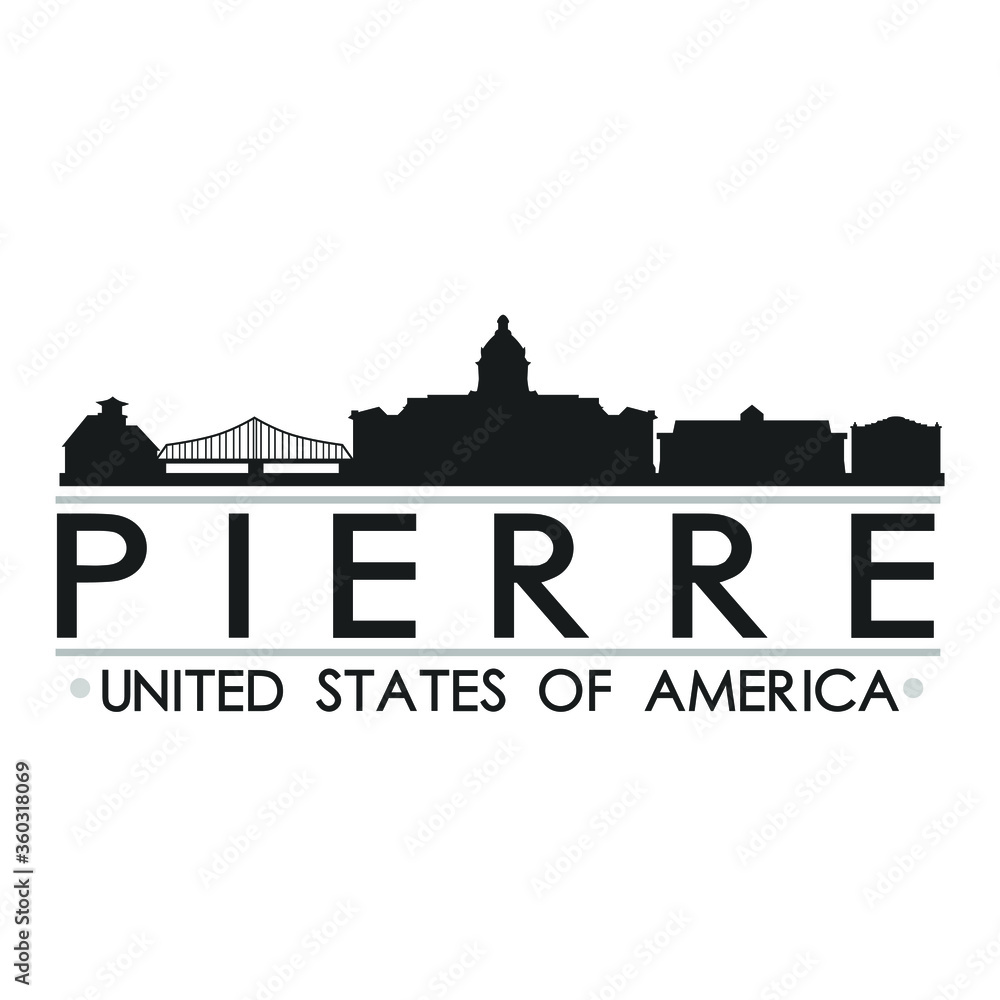 Pierre USA Skyline Silhouette Design City Vector Art Famous Buildings