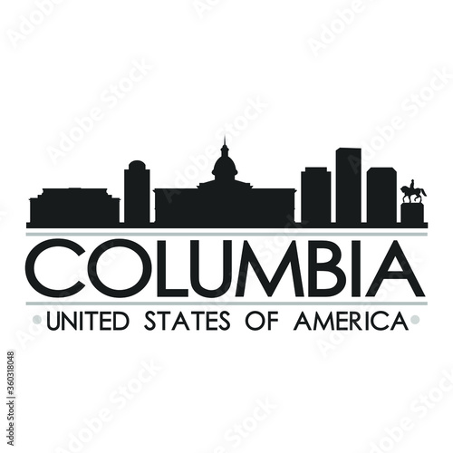 Columbia USA Skyline Silhouette Design City Vector Art Famous Buildings