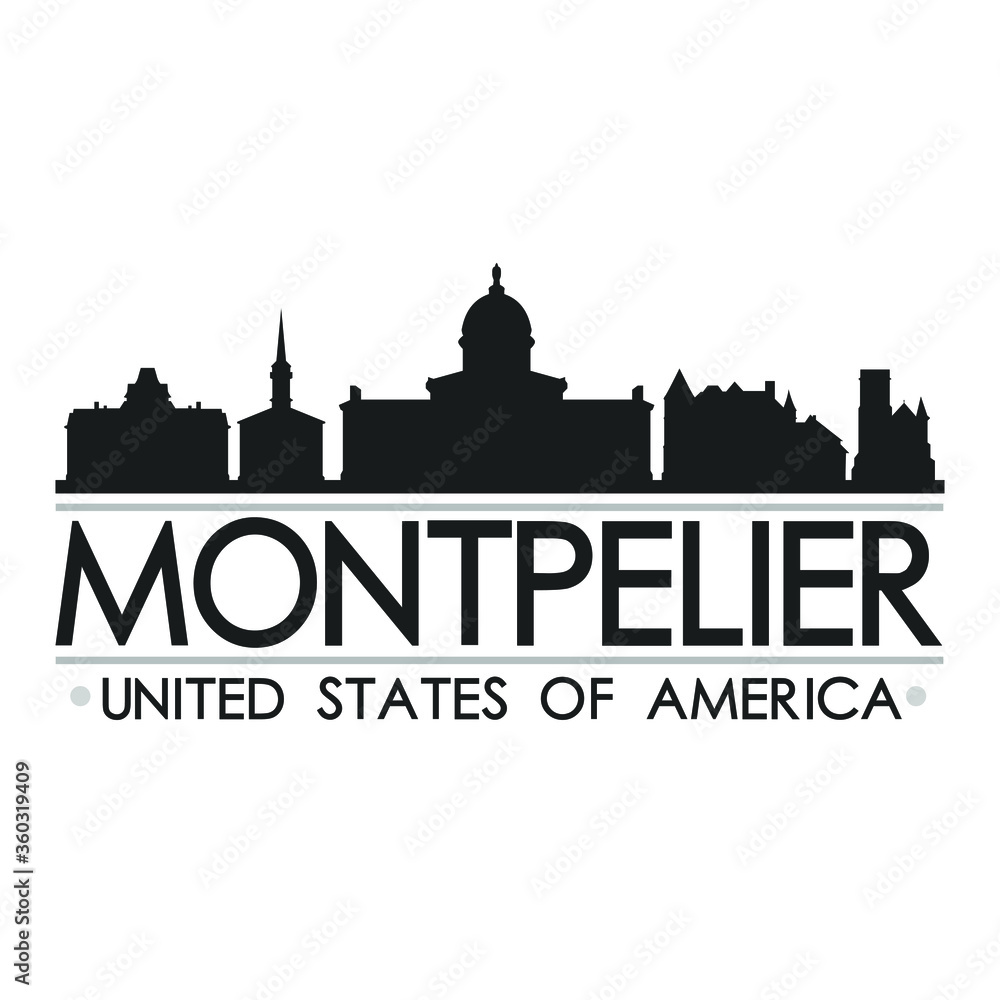 Montpelier USA Skyline Silhouette Design City Vector Art Famous Buildings