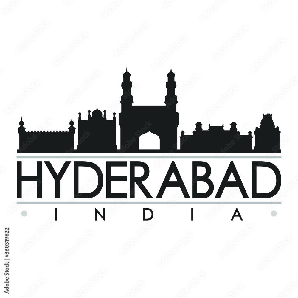 Hyderabad India Skyline Silhouette Design City Vector Art Famous Buildings  Stock Vector | Adobe Stock