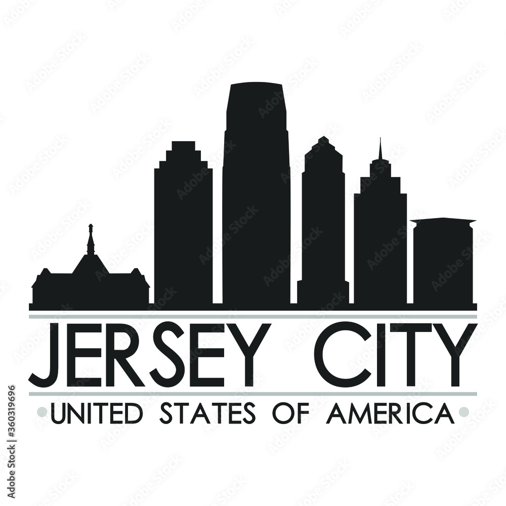 Jersey City Skyline Silhouette Design City Vector Art Famous Buildings 