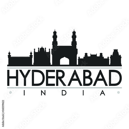 Hyderabad India Skyline Silhouette Design City Vector Art Famous Buildings 