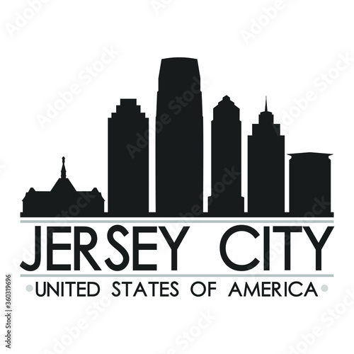 Jersey City Skyline Silhouette Design City Vector Art Famous Buildings 