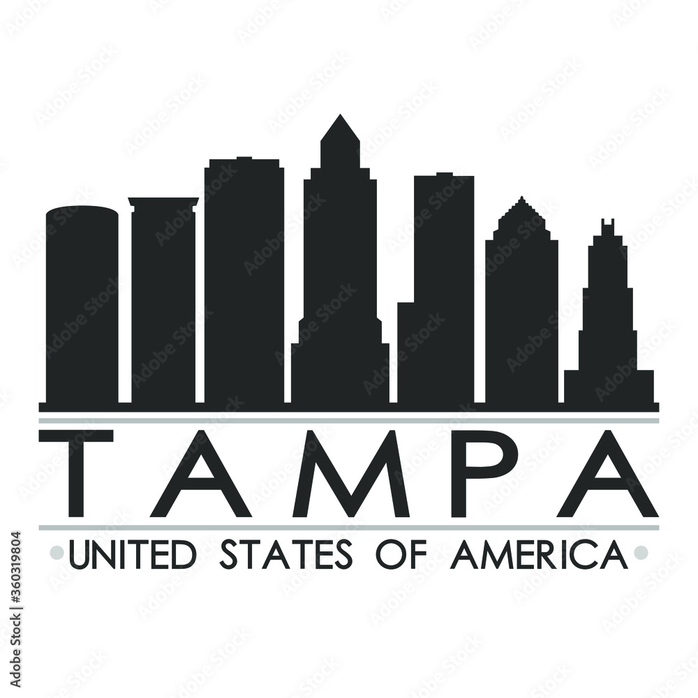 Tampa Skyline Silhouette Design City Vector Art Famous Buildings 