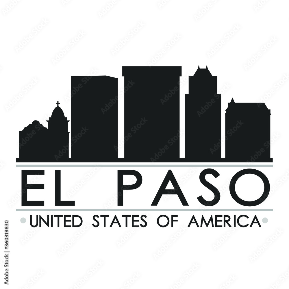 El Paso Skyline Silhouette Design City Vector Art Famous Buildings 