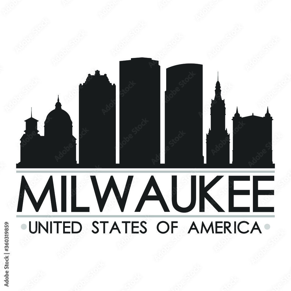 Milwaukee Skyline Silhouette Design City Vector Art Famous Buildings  