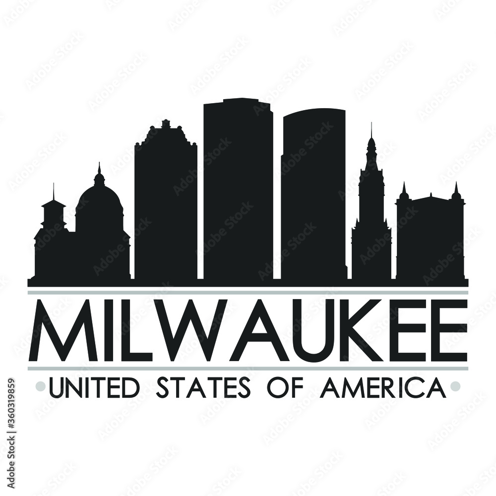 Naklejka premium Milwaukee Skyline Silhouette Design City Vector Art Famous Buildings 