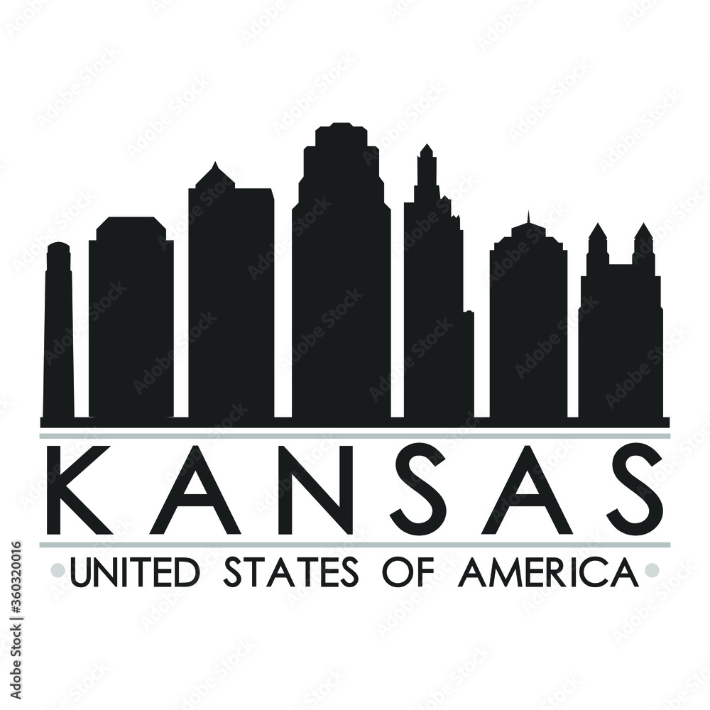 Kansas Skyline Silhouette Design City Vector Art Famous Buildings 