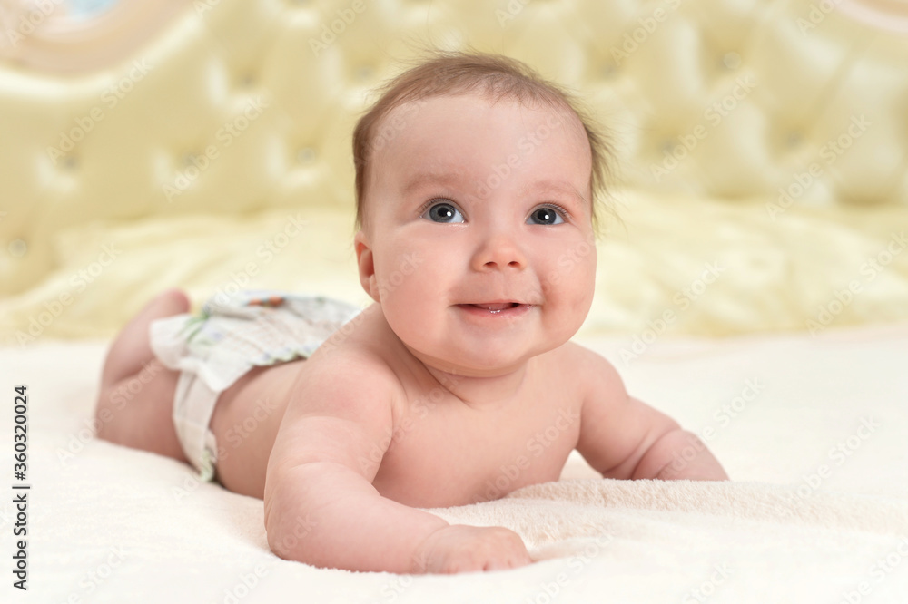 Portrait of cute little baby girl on bed Portrait of cute little baby girl on bed
