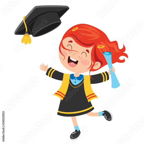 Cartoon Happy Kid In Graduation Costume
