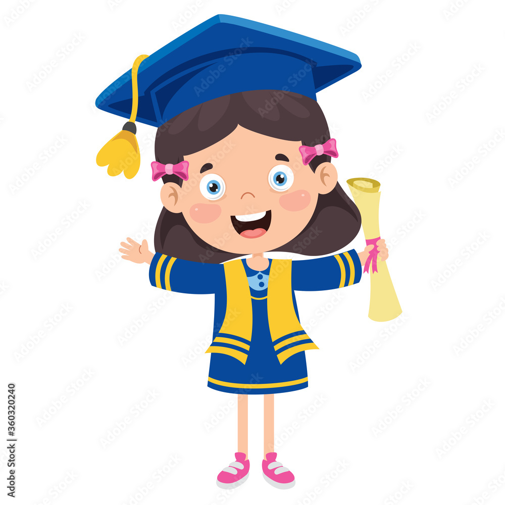 Cartoon Happy Kid In Graduation Costume Cartoon Happy Kid In Graduation Costume