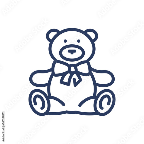 Fototapeta Naklejka Na Ścianę i Meble -  Gift teddy bear thin line icon. Toy with present ribbon and bow isolated outline sign. Childhood, anniversary, Valentines day concept. Vector illustration symbol element for web design and apps