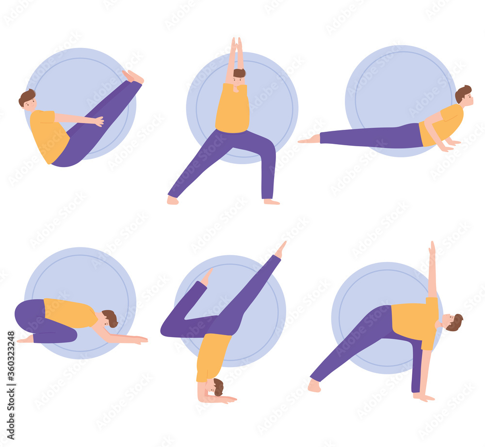 people practicing yoga different pose exercises, healthy lifestyle, physical and spiritual practice set people practicing yoga different pose exercises, healthy lifestyle, physical and spiritual practice set