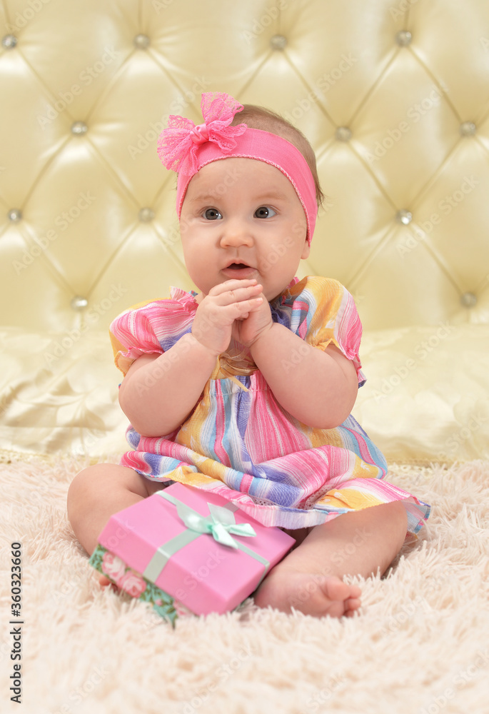 Portrait of cute little baby girl on bed Portrait of cute little baby girl on bed