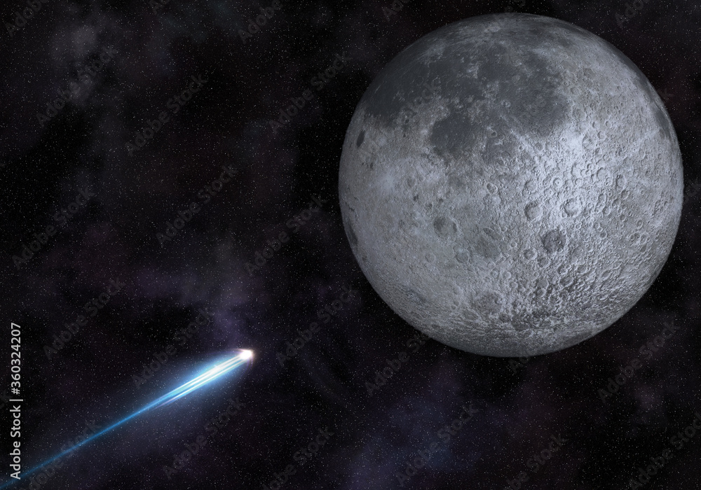 Obraz premium spaceship to the moon space travel concept. 3d illustration