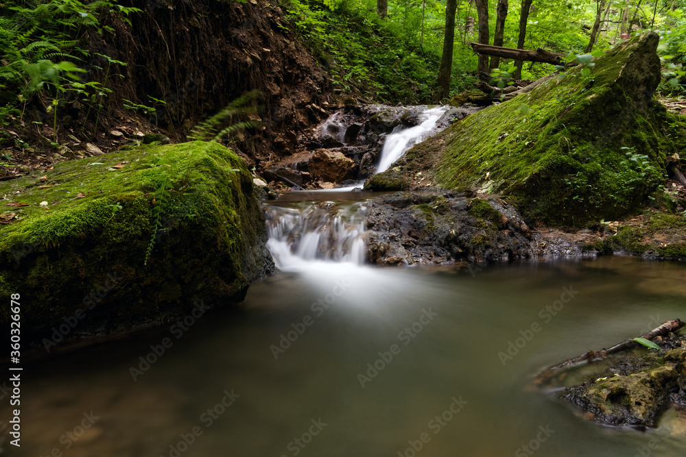 The water cascades down from the springs deep in the woods. This tranquil park is a beautiful place to visit during the summer and fall.