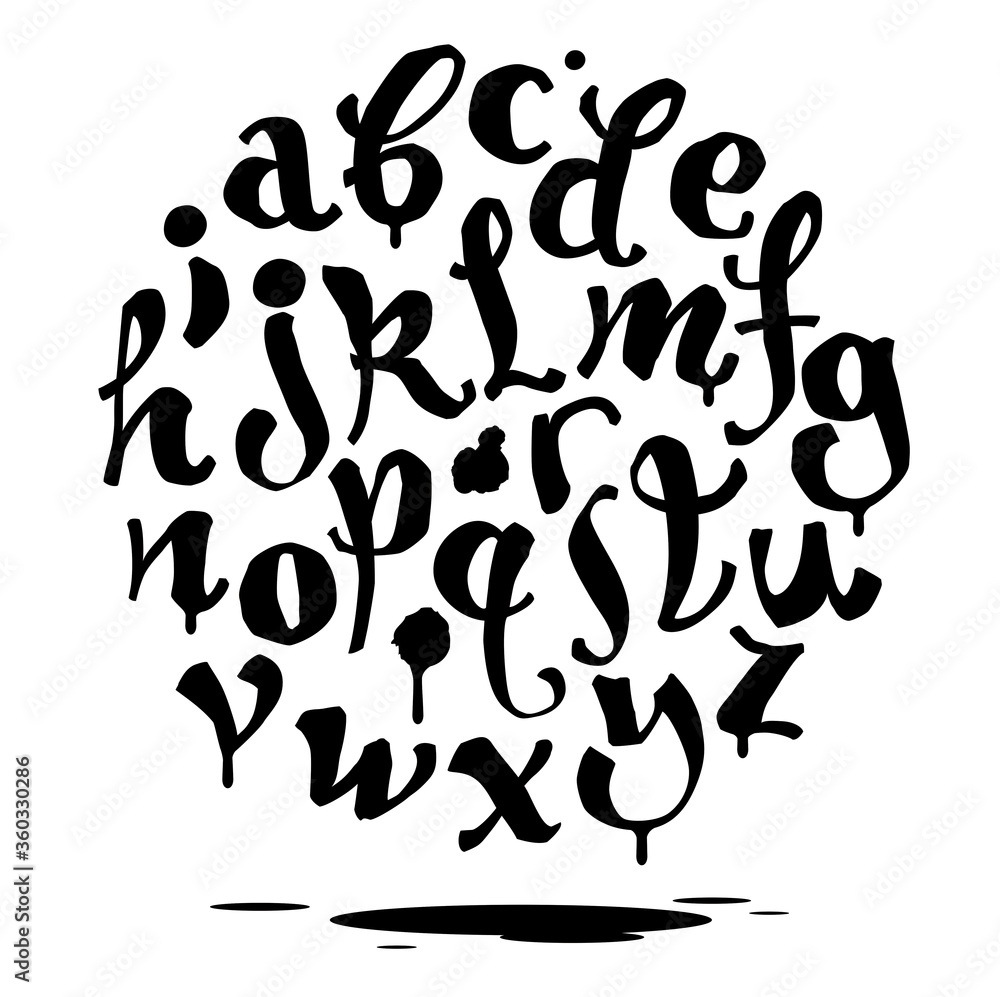 Hand lettering graffiti font with drips. Vector alphabet Hand lettering graffiti font with drips. Vector alphabet